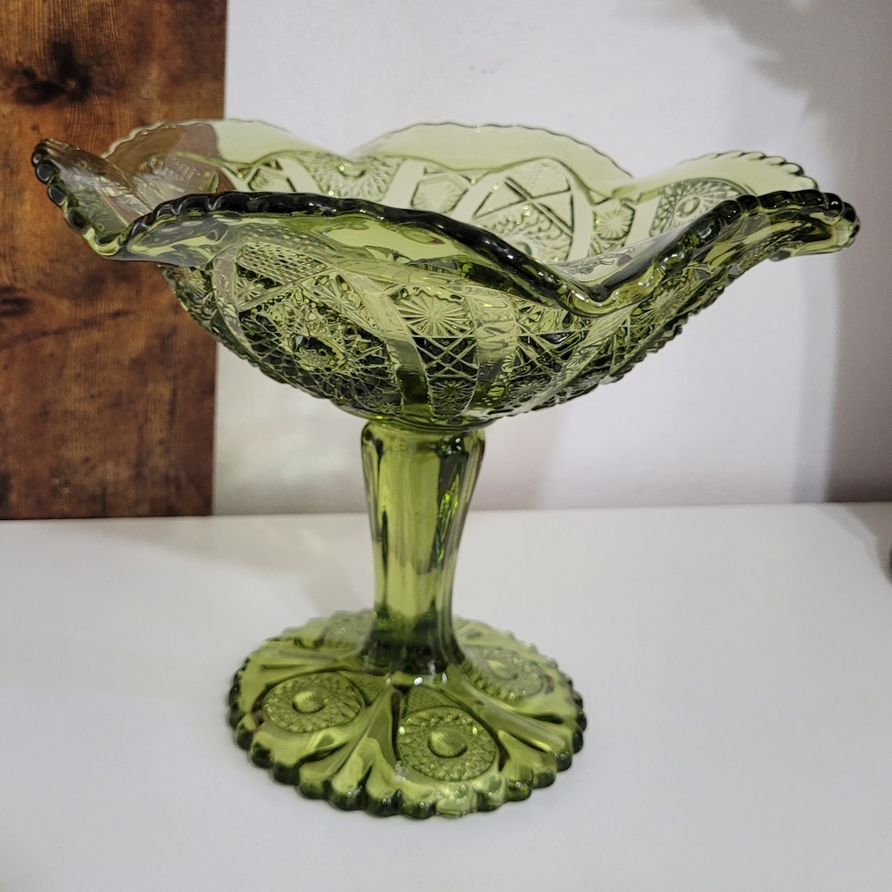 Vintage Imperial Green Glass Pedestal Bowl